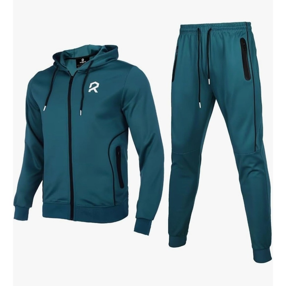 Rambler 1985 Tracksuit Active Set Mens Med Green Zip Hoodie Joggers Sportswear